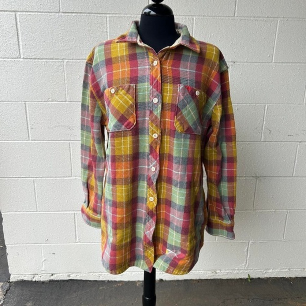 Women's Plaid Colorful Flannel Shirt Jacket Size Large The North Face